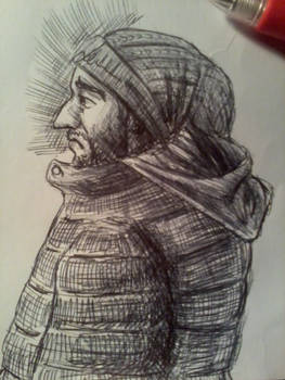 Drawing with pen - Guy in the snow
