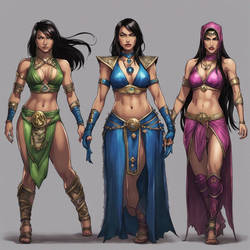 Kitana, Mileena and Jade as belly dancers