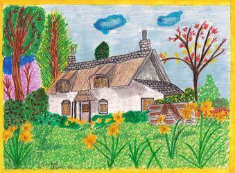 cottage with yellow flowers by isabel56