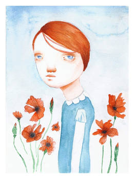 poppies girl watercolor