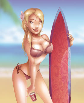 Surfer Girl on the Beach