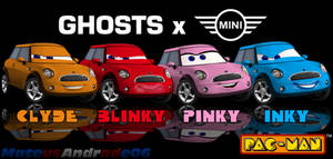 Ghosts from Pac-Man as Mini Cooper