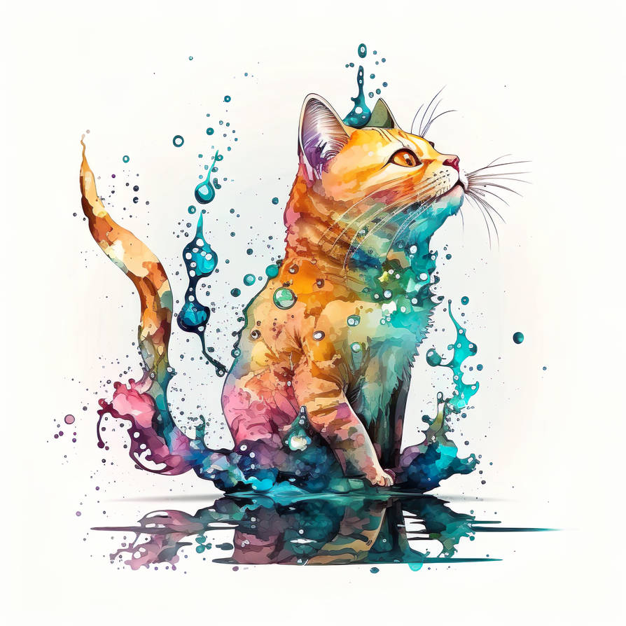 Splish Splash Watercolor Cat by CatTheMad1974 on DeviantArt