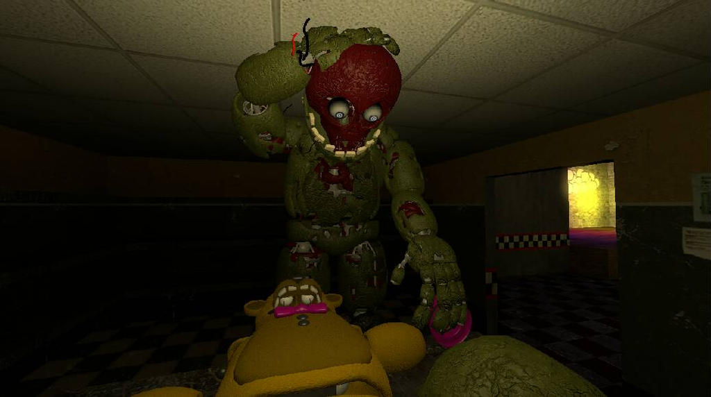 Fmr Springtrap Fredbear and Springtrap in the Back Room by BonnieBunnySFM on DeviantArt