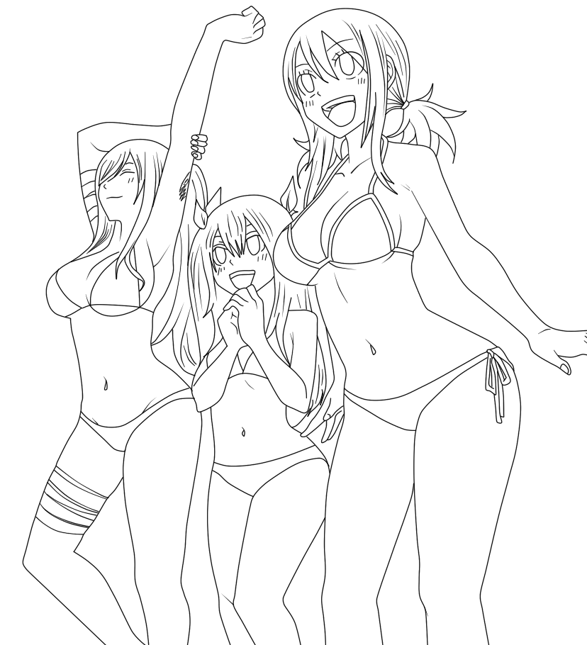 Erza, Wendy and Lucy Lineart