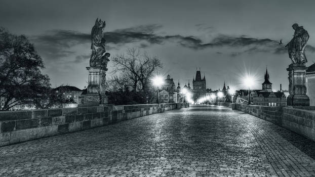 The bridge is deserted in the early morning