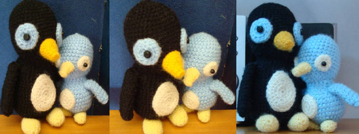 Crochet father + baby penguin