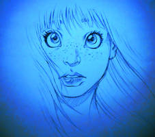 Pen Doodle Of A Girl - Blue version