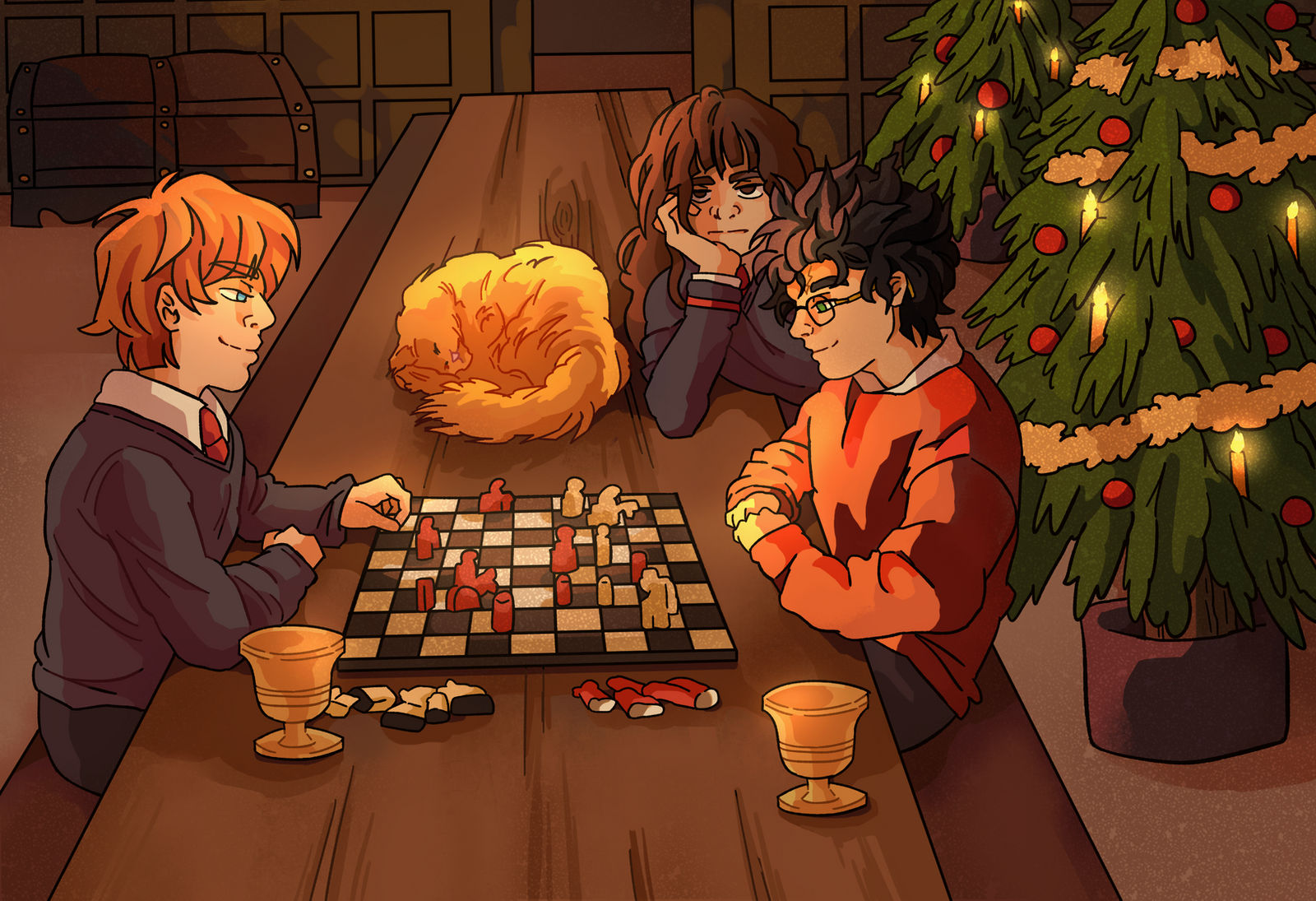 Harry and Ron playing chess by NellGrey14 on DeviantArt