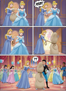 Comic of Princess Aurora kidnapping Cinderella