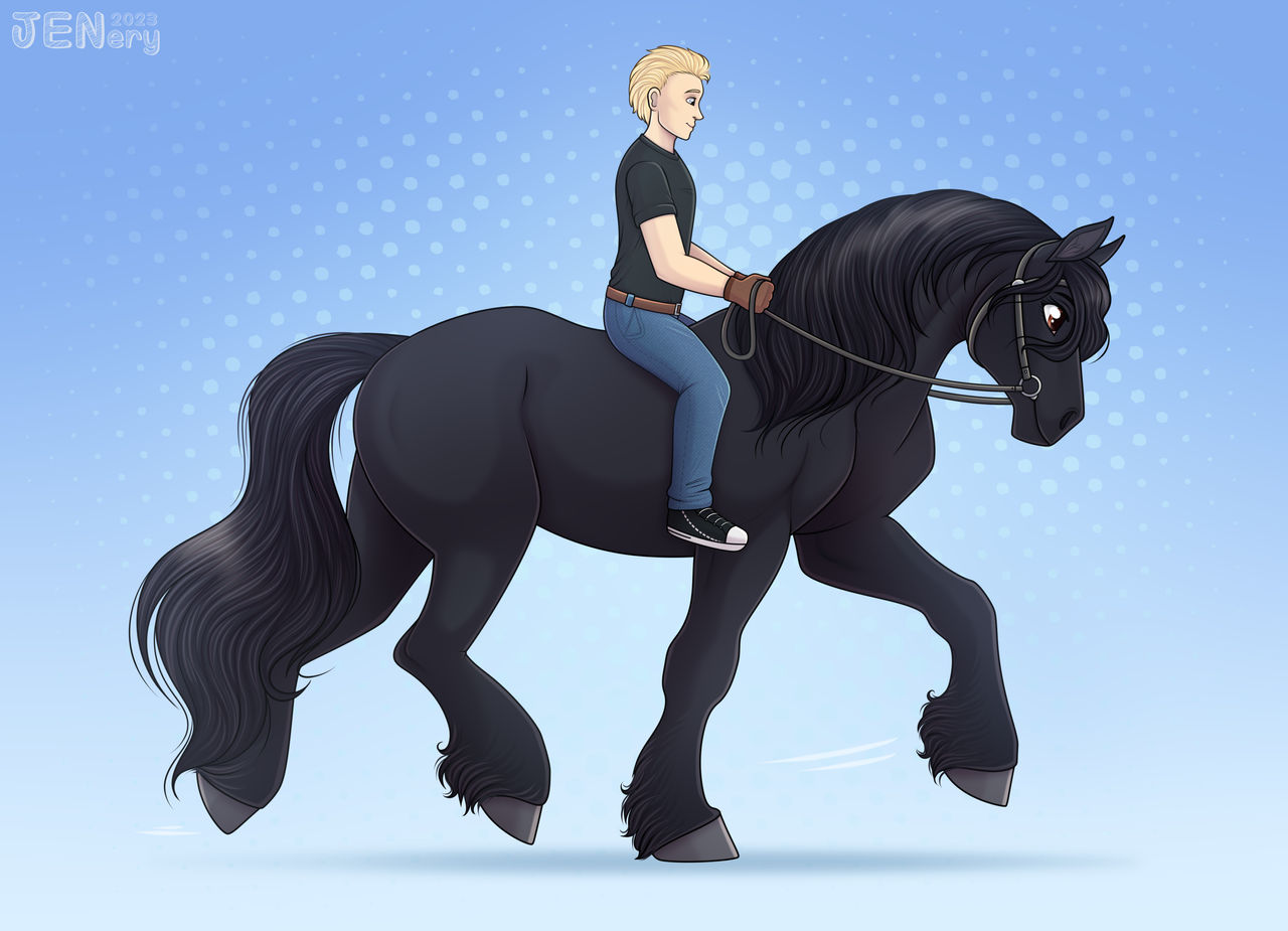 Riding a friesian by JeneryFilly on DeviantArt