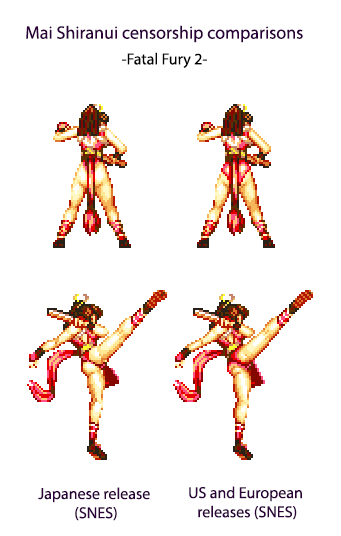 Mai Shiranui FF2 censorship comparison