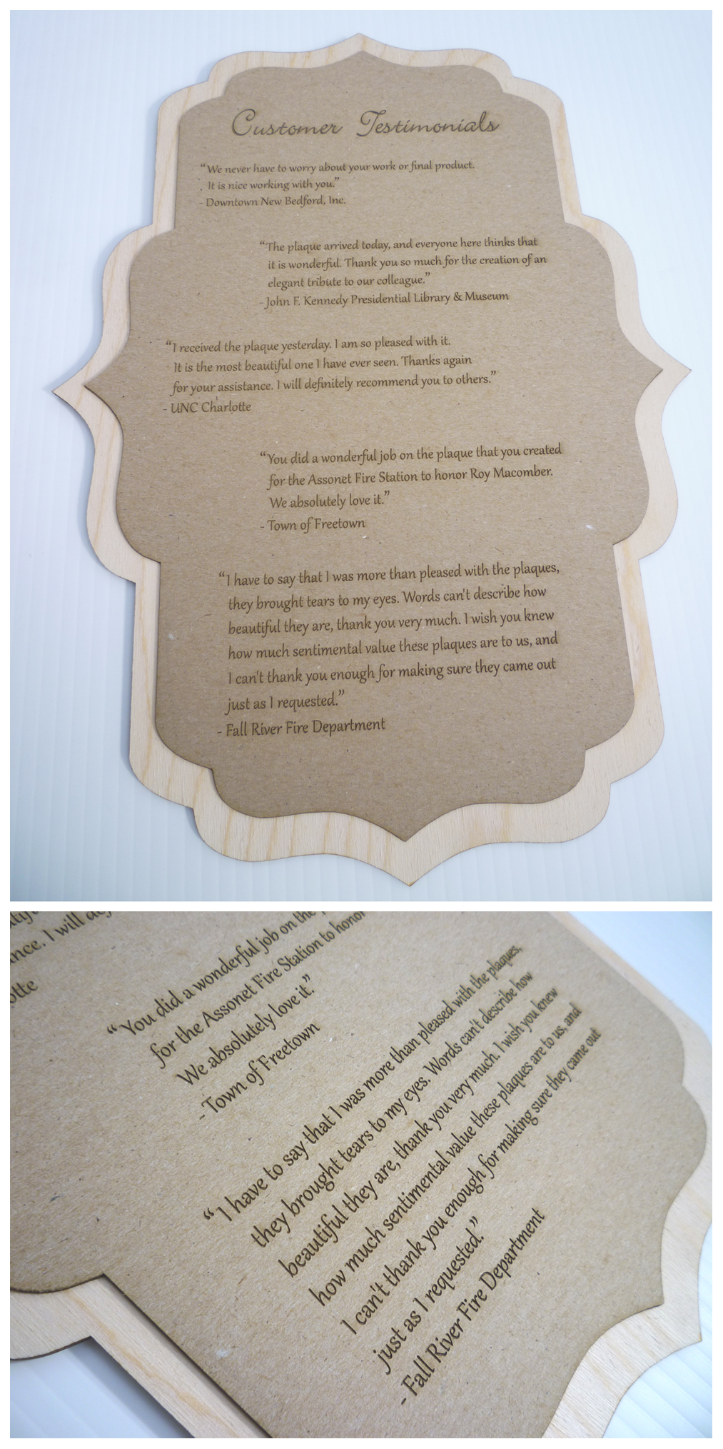 Customer Testimonials Plaque