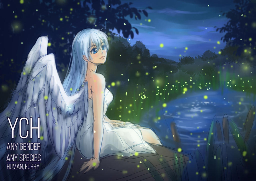 closed auction YCH angel with background