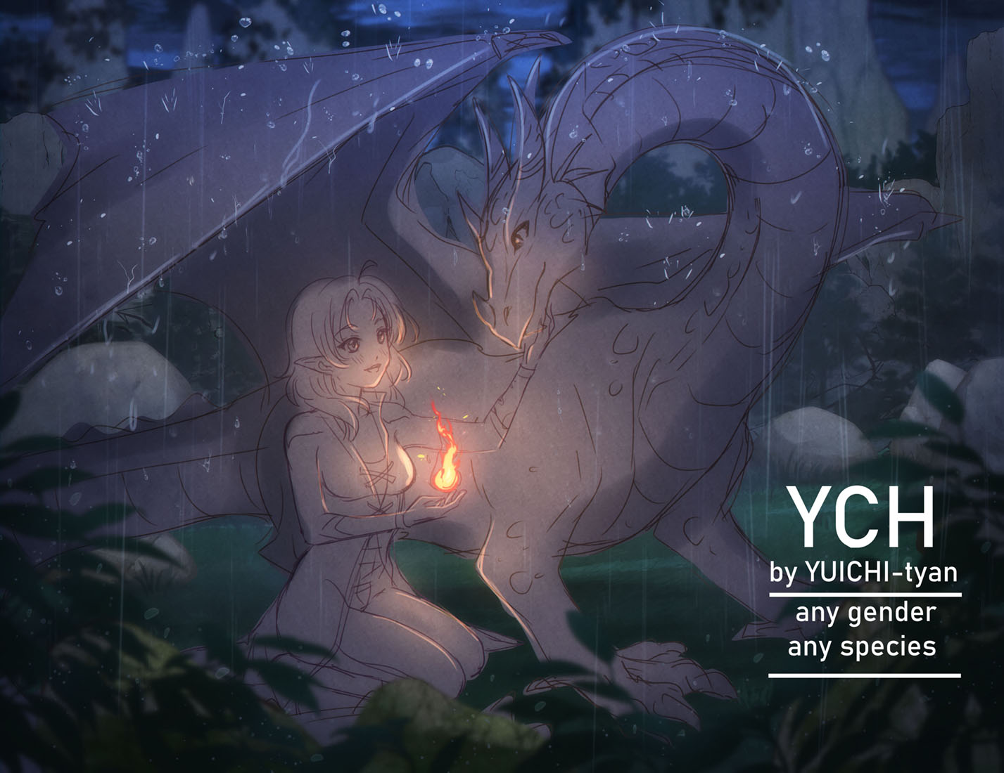 closed auction YCH girl and dragon