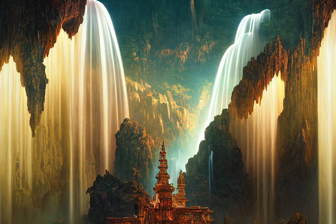 celestial waterfall library by EllysWorldOfArt on DeviantArt