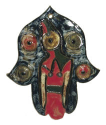 Ceramic Clay Hamsa With Disgruntled Xmas Elf