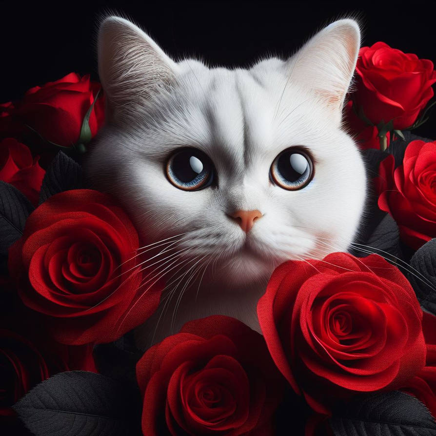 Cat Surrounded By Roses cat with roses by FarheenBlackCat on DeviantArt
