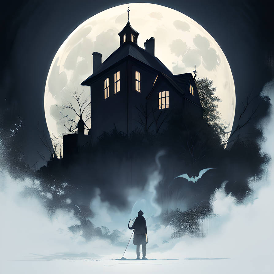 Hunted Moon Drawing 00030-The moon rising over a haunted house. by BrazenBrotheler on ...