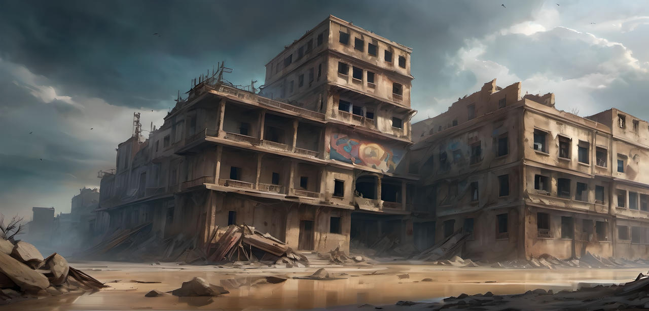 02033-Post apocalyptic city with building frames by BrazenBrotheler on ...