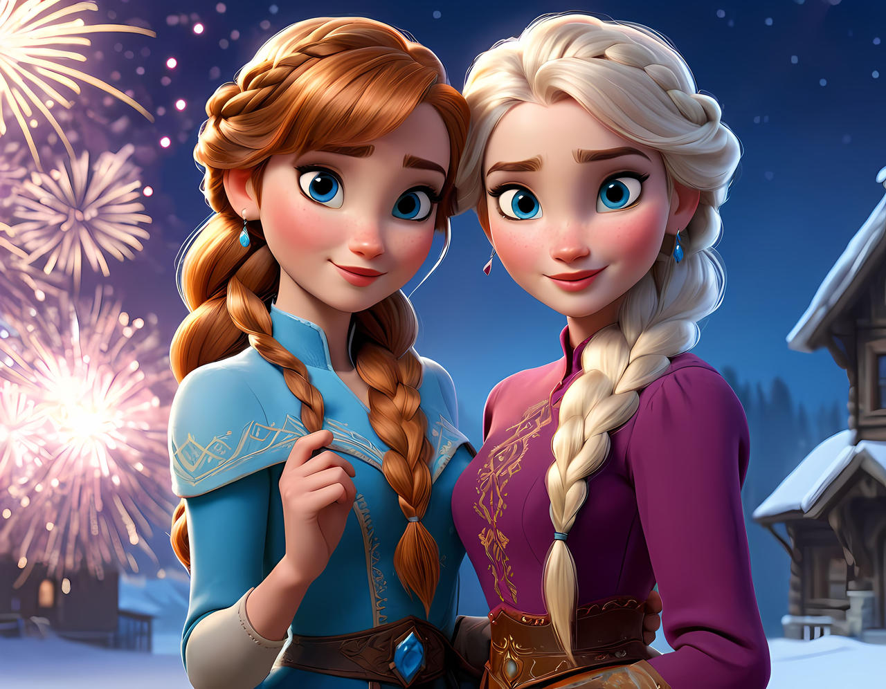 02027-Anna and Elsa enjoying the fireworks by BrazenBrotheler on DeviantArt