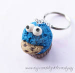 Kawaii Cookie Monster Polymer Clay Cupcake Keychai by CharmsByIzzy