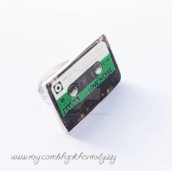 Kitsch Green Audiotape Print Adjustable Ring