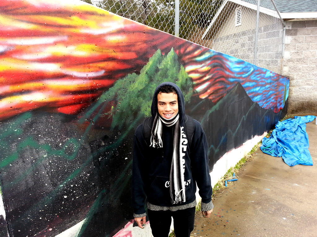 Doing my mural in the rain :)