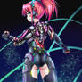 Cyborg girl with damaged body.