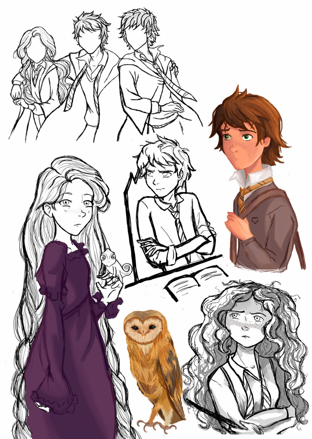 ROTBTD-Hogwarts AU AU sketches