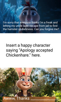 Who accepts chickenhare's apology