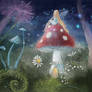 magic wood with fairy and mushroms