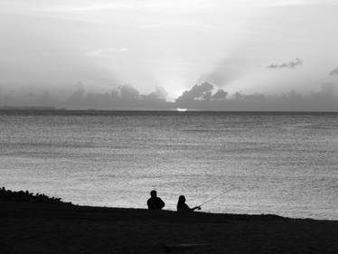 Fishing at Sunset in B+W