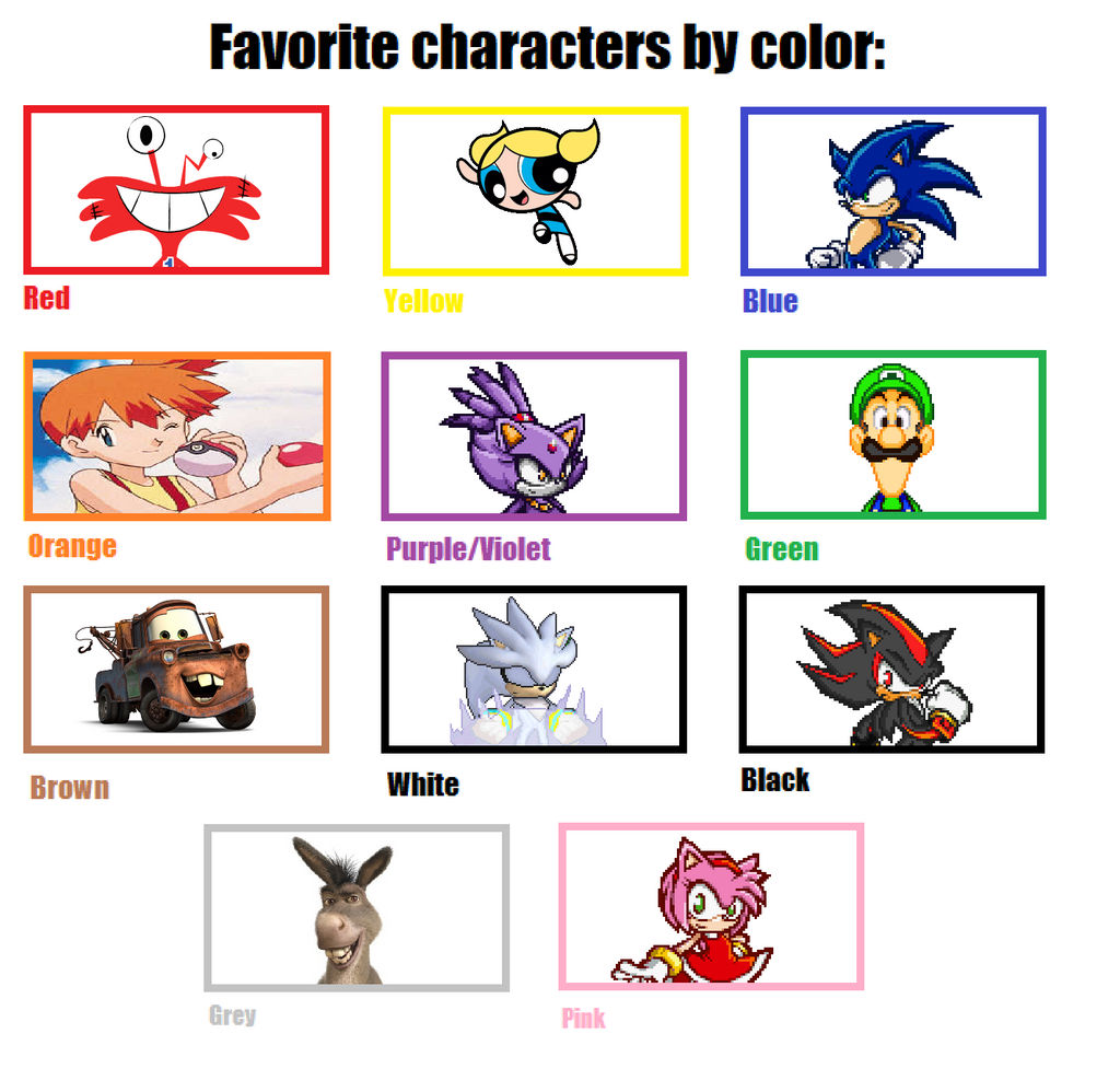 Characters Each Color My Favorite Characters by color by BeeWinter55 on DeviantArt