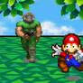 Mario running from Doomguy