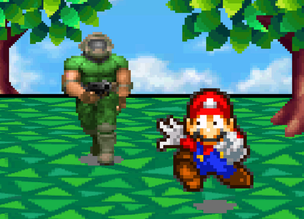 Doomguy Mario Mario running from Doomguy by BeeWinter55 on DeviantArt