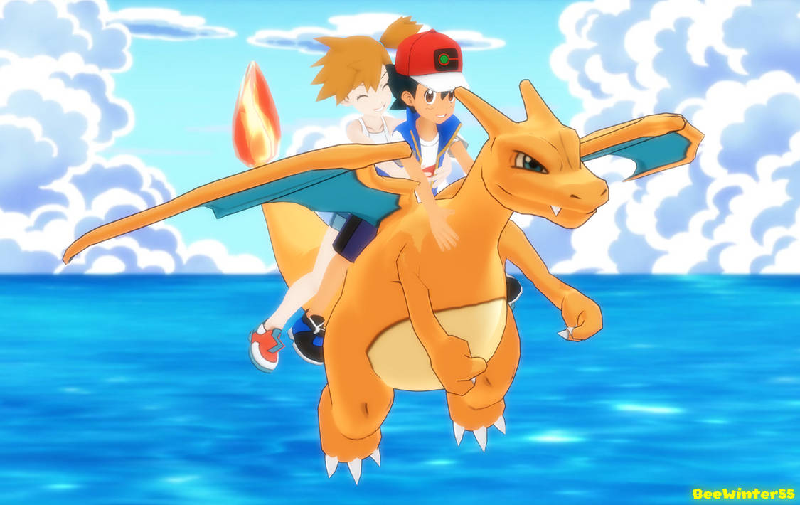 Pokeshipping: Riding on Charizard by BeeWinter55 on DeviantArt