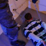 Hogcuffed prisoner forced to eat from a bowl (tsr)
