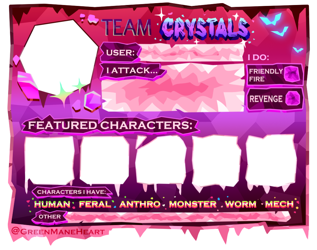ArtFight 2025 Team Crystals F2U Fan Template by GreenManeHeart on
