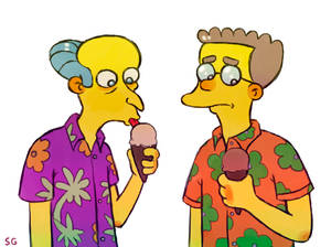 Mr. Burns and Waylon Smithers eating ice cream