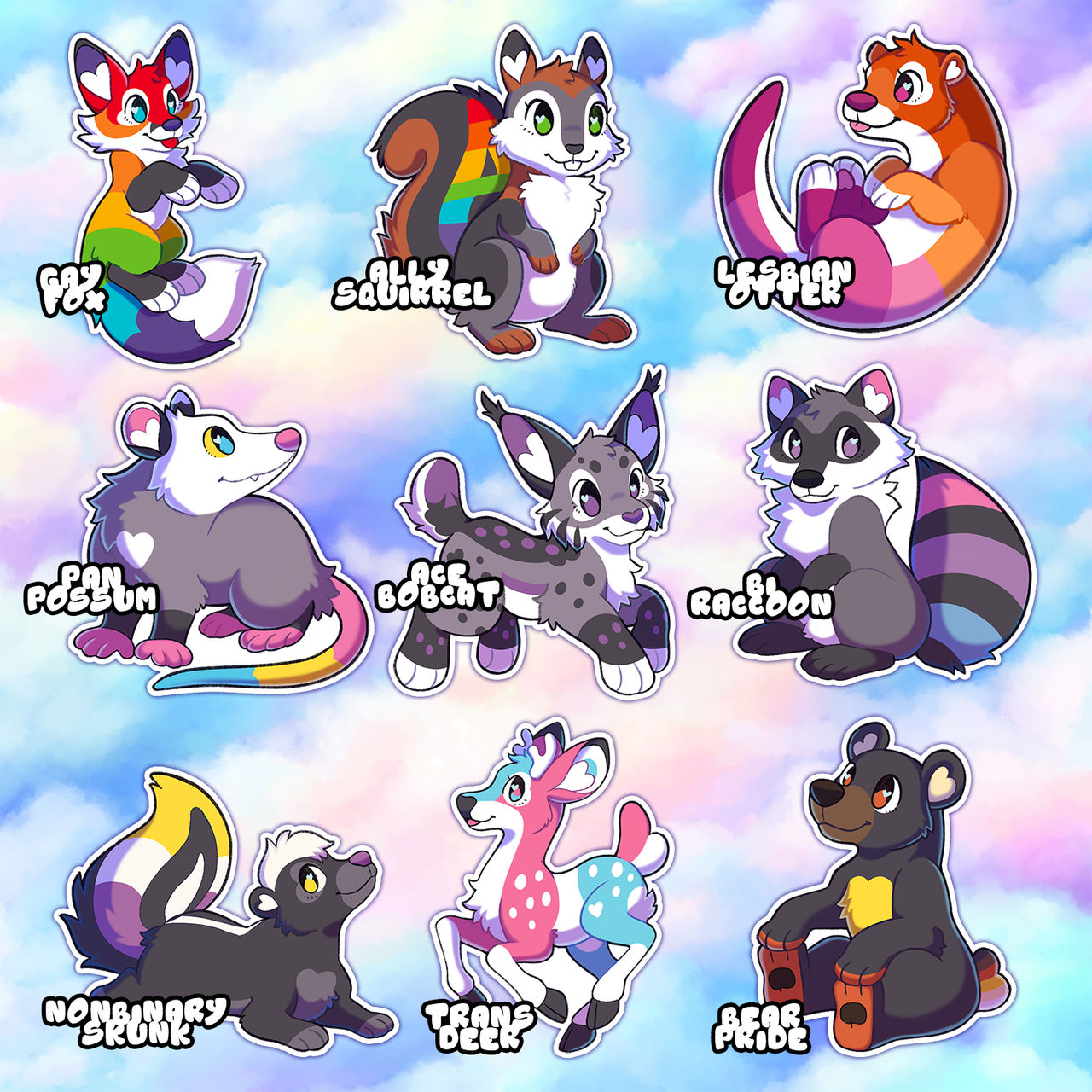 Feline and Canine Stickers by Fursona Pins