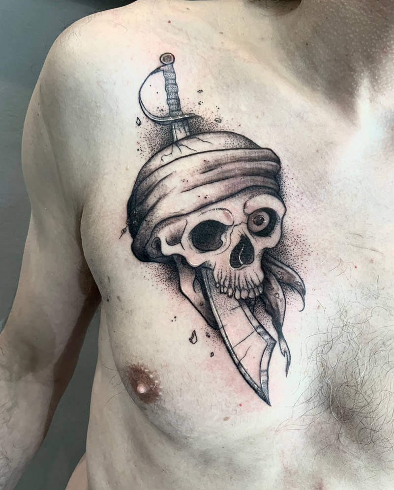 Тату череп пирата