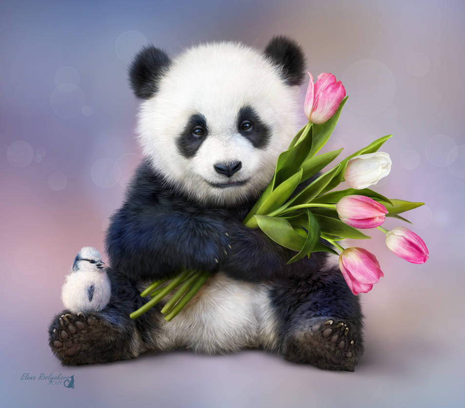 Springtime Panda Spring panda by AlenaEkaterinburg on DeviantArt