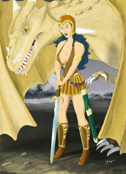 Fantasy Warrior Woman with a Dragon