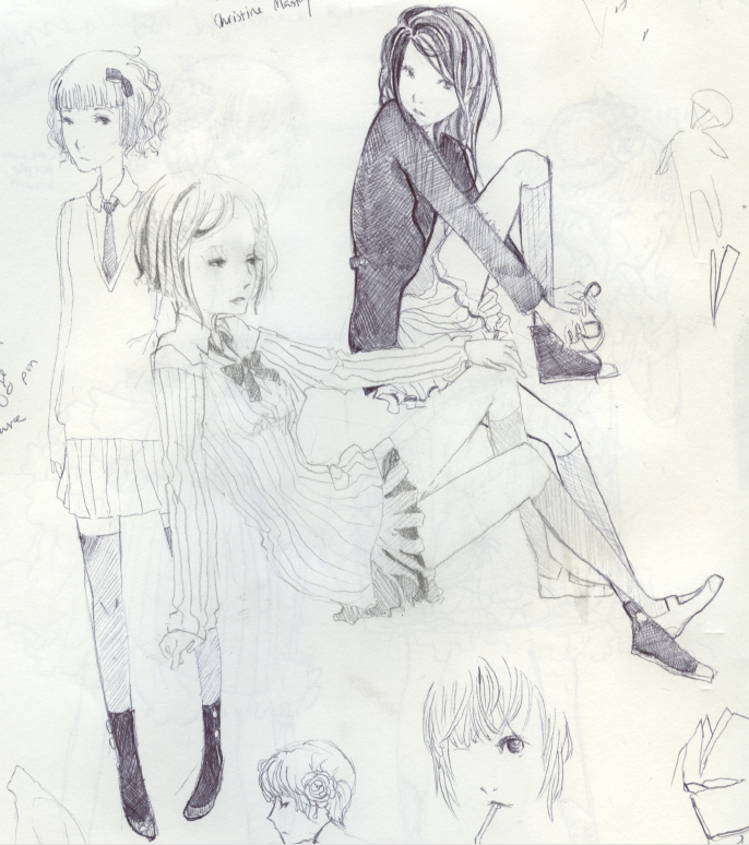 sketchdump:schoolgirls