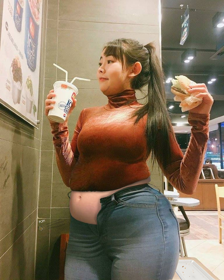 chubby girl stuffing belly