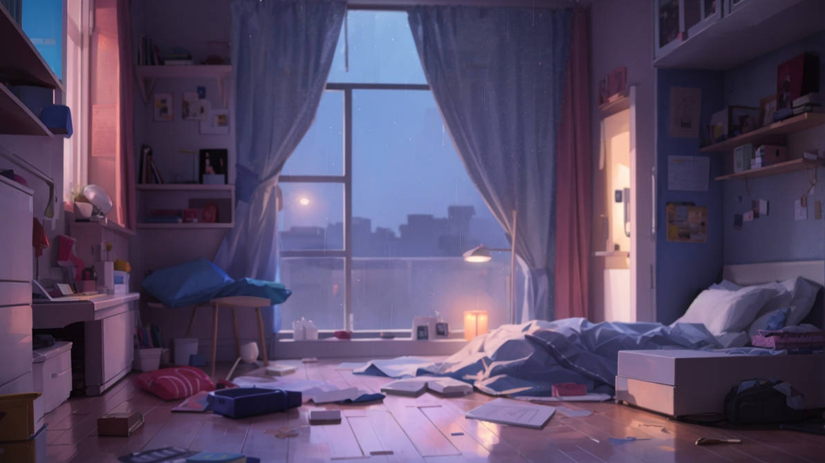 Default room with a messy bed with an open window by VINYY7 on DeviantArt