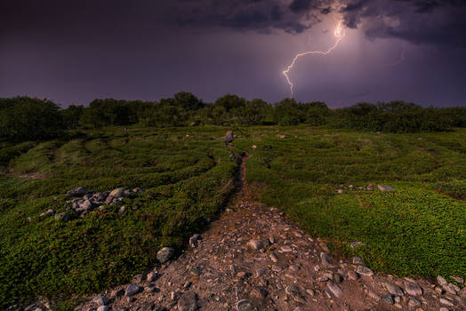 Storm over Zayatsky Island, stone labyrinths
