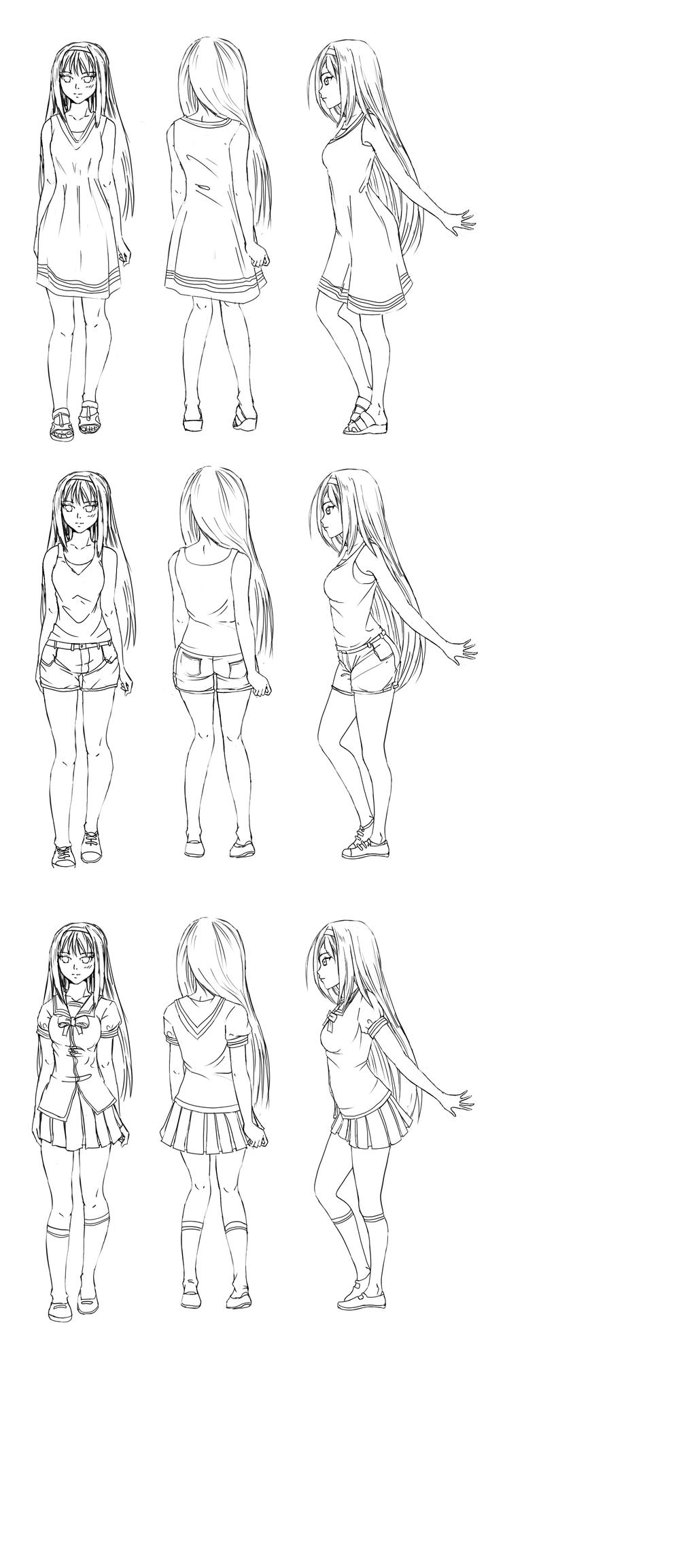Character Inlines Character sheet 3 outfits art lines by ShinuReal on DeviantArt