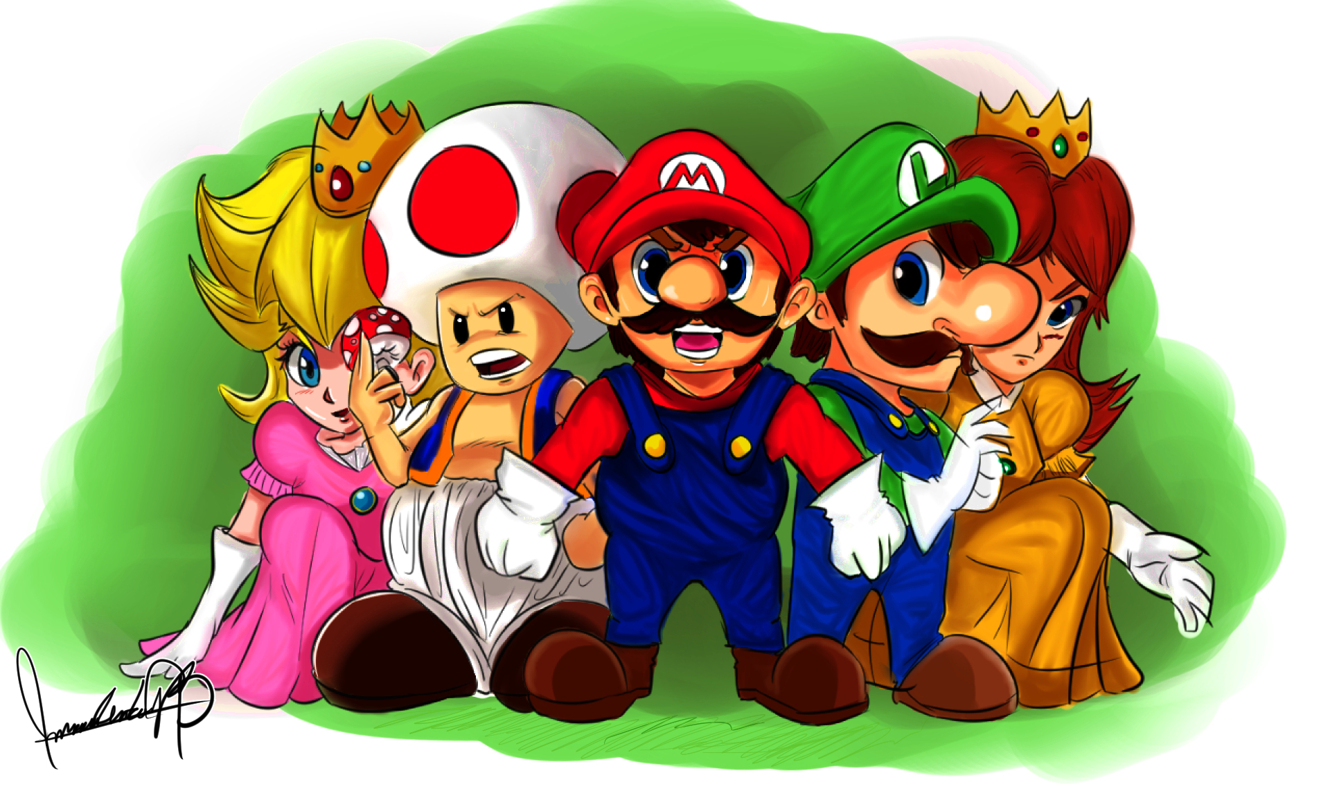 desinfectar Marca comercial tensión Super Mario Bros: Mario, Luigi, Toad, Peach, Daisy by Mauri-kun on  DeviantArt